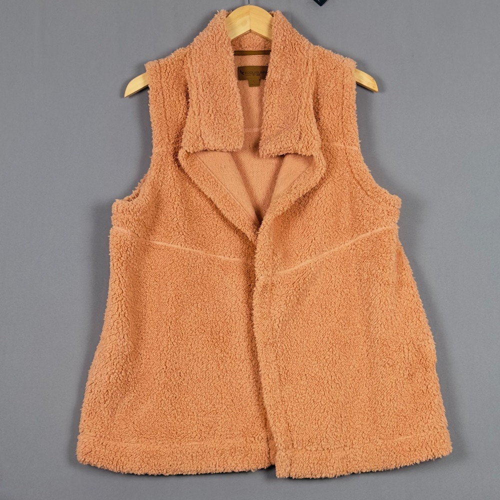 Koolaburra by UGG Womens Sherpa Fleece Vest Orange Open Front Pocket Large